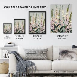 "Artery8 Pink Foxglove Flowers Bloom Artwork Summer Floral Wall Art Print in Grey - Size: W24"" x H32""" - thumbnail 3