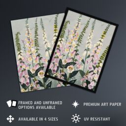 "Artery8 Pink Foxglove Flowers Bloom Artwork Summer Floral Wall Art Print in Grey - Size: W24"" x H32""" - thumbnail 2