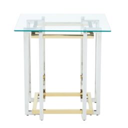 Orsina Glass Top Side Table, Gold & Silver Luxury Side Table, Modern Side Table with Glass Top, Sofa Side Table