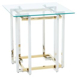 Orsina Glass Top Side Table, Gold & Silver Luxury Side Table, Modern Side Table with Glass Top, Sofa Side Table - thumbnail 2