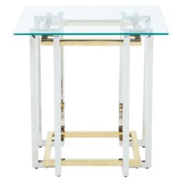 Orsina Glass Top Side Table, Gold & Silver Luxury Side Table, Modern Side Table with Glass Top, Sofa Side Table - thumbnail 3