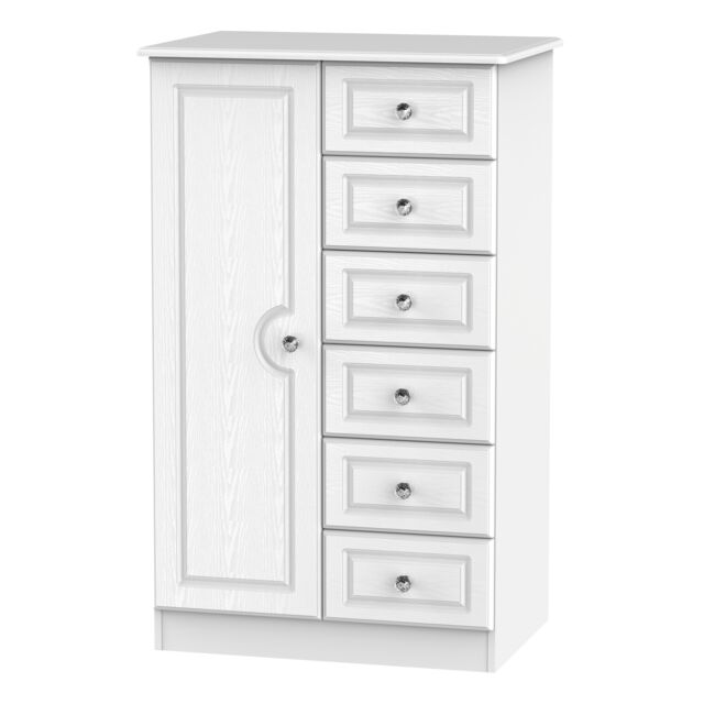Ready Assembled 2 U Hilton 1 Door 5 Drawer Childrens Wardrobe (Ready Assembled) in White - image 1