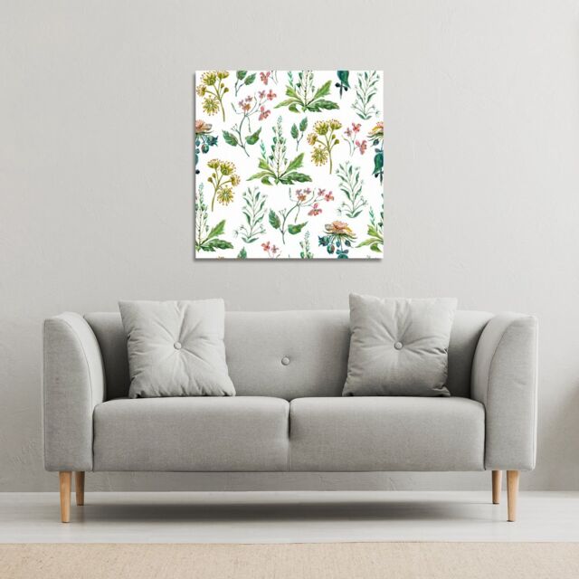 Benjamin Tate Design Watercolour Leaves & Flowers (Canvas Print) / 90 x 90 x 4cm in Natural - Size: 90 x 90 x 4 cm - image 1