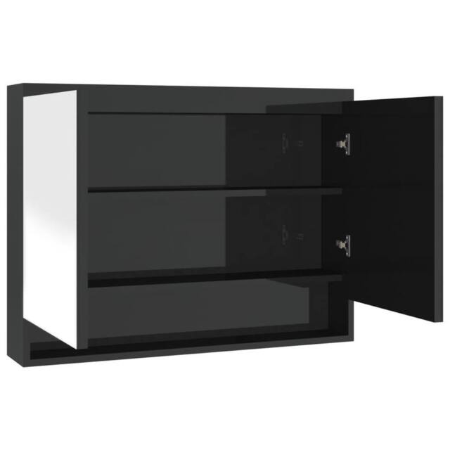 Berkfield Home Bathroom Mirror Cabinet 80x15x60 cm MDF Shining Black - Size: 80 x 15 x 60 cm - image 1