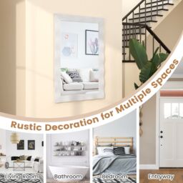 Costway Farmhouse Wall Mirror 106CM x71CM Wood Vanity Wall Mirror in White - Size: 106 cm x71 cm - thumbnail 4
