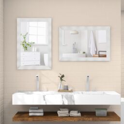 Costway Farmhouse Wall Mirror 106CM x71CM Wood Vanity Wall Mirror in White - Size: 106 cm x71 cm - thumbnail 3