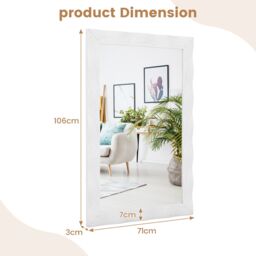 Costway Farmhouse Wall Mirror 106CM x71CM Wood Vanity Wall Mirror in White - Size: 106 cm x71 cm - thumbnail 2