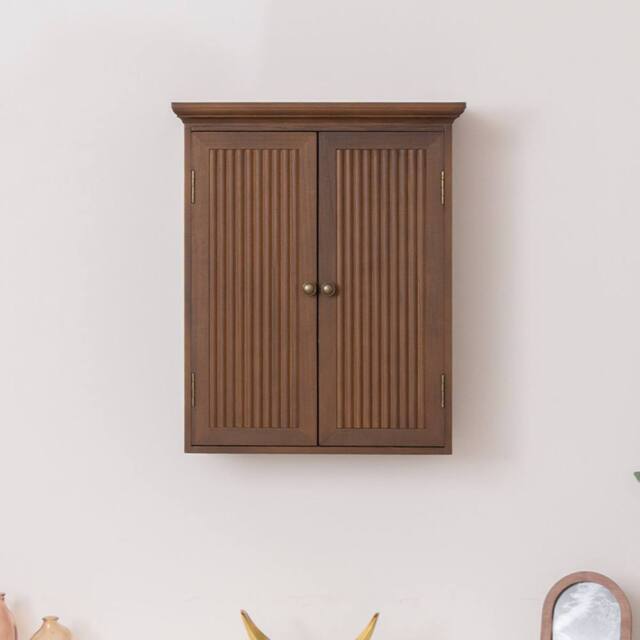 Melody Maison Dark Wood Reeded Wall Mounted Cabinet in Brown - image 1