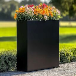 Woven Wood 75cm Long Zinc Galvanised Matte Black 90cm Tall Trough Planter - thumbnail 2