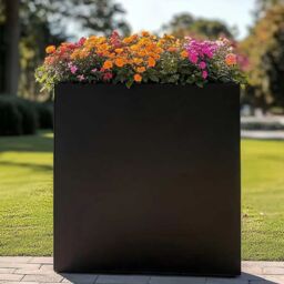 Woven Wood 75cm Long Zinc Galvanised Matte Black 90cm Tall Trough Planter - thumbnail 3