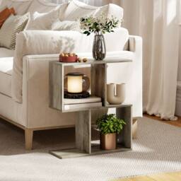 HOMCOM Side Table, Narrow End Table with Storage Shelves in Grey - thumbnail 1
