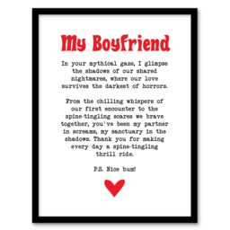 Artery8 Love Poem Horror Fan Boyfriend Romantic Poetry Framed Art Print in White - Size: A4 - thumbnail 1