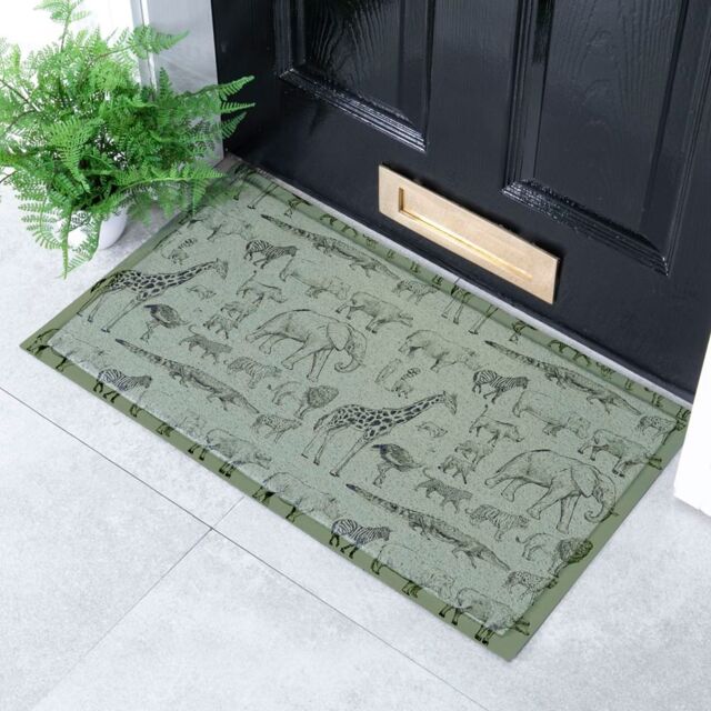 Artsy Mats Green African Animals Indoor & Outdoor Doormat - 70x40cm - Size: 40 cm x 70 cm - image 1