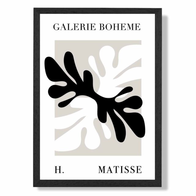 ARTZE Matisse Floral Cutout Beige & Black Bohemian Framed Print SIZE: A4 with Black Frame - image 1