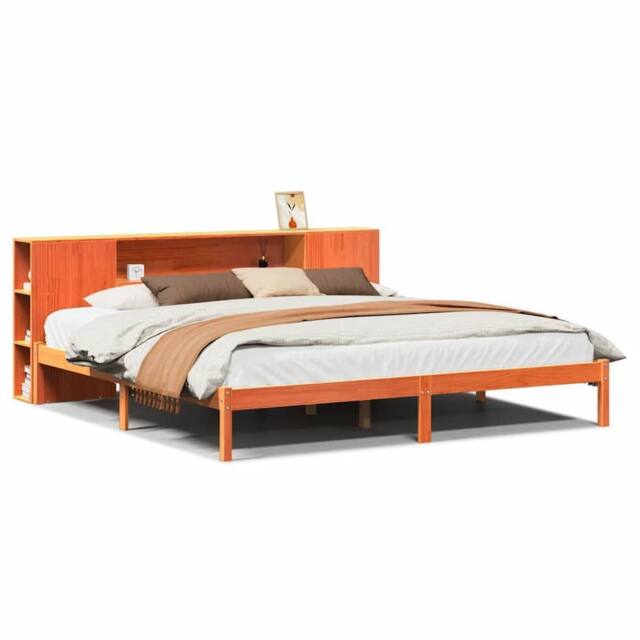 Berkfield Home Bookcase Bed without Mattress Wax Brown 200x200 cm Solid Wood Pine - image 1