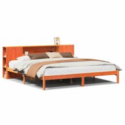 Berkfield Home Bookcase Bed without Mattress Wax Brown 200x200 cm Solid Wood Pine - thumbnail 1