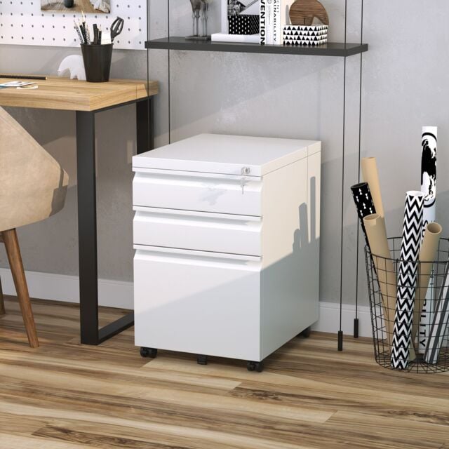 VINSETTO Mobile Vertical File Cabinet Lockable Metal Filling Cabinet w/ 3 Drawers Anti-tilt Design for Letter A4 Legal Size Fully Assembled Except - image 1