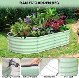 London Boutique 183x91x30cm Galvanized Steel Raised Garden Bed Outdoor Planter Boxes in Green - Size: 183 x 91 x 30 cm - thumbnail 6