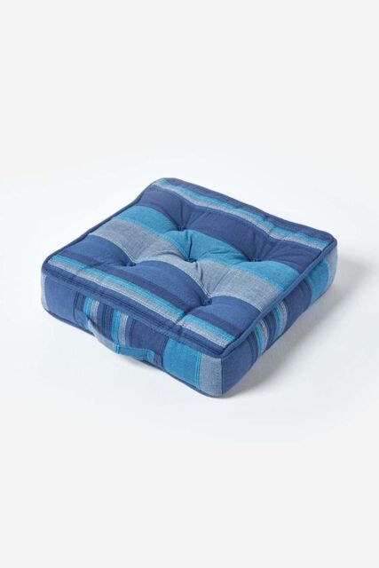 Homescapes Morocco Striped Cotton Floor Cushion in Blue - Size: 40 cm x 40 cm - image 1