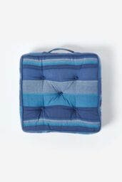 Homescapes Morocco Striped Cotton Floor Cushion in Blue - Size: 40 cm x 40 cm - thumbnail 3