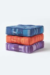 Homescapes Morocco Striped Cotton Floor Cushion in Blue - Size: 40 cm x 40 cm - thumbnail 6