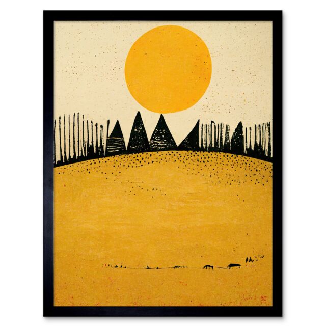 "Artery8 Wall Art Print Minimalist Tribal Abstract Dessert Yellow Painting Art Framed in Black - Size: W12"" x H16""" - image 1