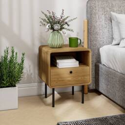 HOMCOM Bedside Table with Drawer & Shelf, Modern Bedside Cabinet, Oak in Natural - thumbnail 1