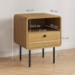 HOMCOM Bedside Table with Drawer & Shelf, Modern Bedside Cabinet, Oak in Natural - thumbnail 3
