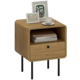 HOMCOM Bedside Table with Drawer & Shelf, Modern Bedside Cabinet, Oak in Natural - thumbnail 2