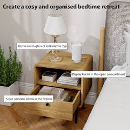 HOMCOM Bedside Table with Drawer & Shelf, Modern Bedside Cabinet, Oak in Natural - thumbnail 6