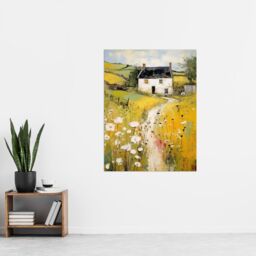 "Artery8 Welsh Countryside Cottage Rolling Hills & Wildflowers Bright Oil Painting Extra Large XL Unframed Wall Art Poster Print - Size: W24"" x H32""" - thumbnail 4