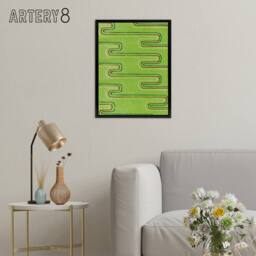 "Artery8 Green Red Line Textile Pattern Framed Canvas Wall Art Print Furuya Korin - Size: W12"" x H16""" - thumbnail 3