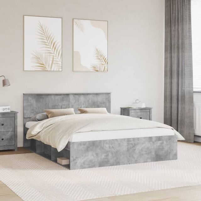 Berkfield Home Bed Frame with Headboard Concerte 160 x 200 cm Solid Pine Wood in Grey - image 1