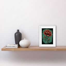 "Artery8 Wall Art Print Carnation Flower Old School Tattoo Ink Body Art Rockabilly Americana 50s Artwork Framed 9X7 Inch in White - Size: W7"" x H9""" - thumbnail 2