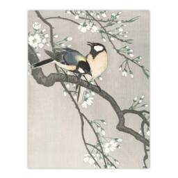 "Artery8 Tits On Blooming Cherry tree Vintage Japan Wall Art Print Koson in Grey - Size: W24"" x H32""" - thumbnail 1