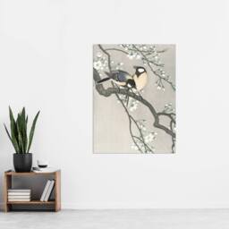 "Artery8 Tits On Blooming Cherry tree Vintage Japan Wall Art Print Koson in Grey - Size: W24"" x H32""" - thumbnail 4