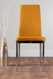 FurnitureboxUK Carson White Marble Effect Dining Table & 6 Milan Chrome Leg Chairs in Mustard - thumbnail 4