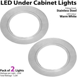 Loops 2x BRUSHED NICKEL Round Flush Under Cabinet Kitchen Light & Driver Kit - Warm White LED in Metallics - thumbnail 3