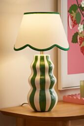ValueLights Everie Green Stripe Table Lamp with Scalloped Lamp Shade & Bulb in Bright Green - thumbnail 2