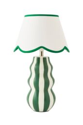 ValueLights Everie Green Stripe Table Lamp with Scalloped Lamp Shade & Bulb in Bright Green - thumbnail 6