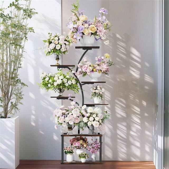 Kelvenix 7 Tiered Indoor Curved Plant Stand in Black - image 1