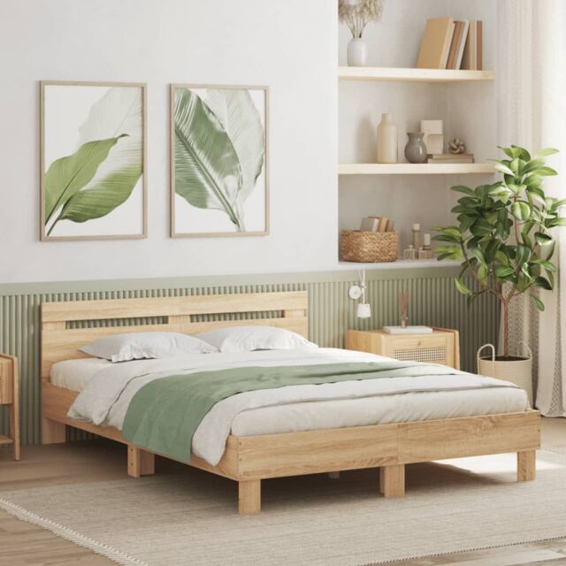 Berkfield Home Bed Frame without Mattress Sonoma Oak 150x200 cm King Size in Brown - image 1