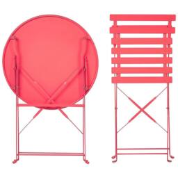 Wyld and Coco Prestige 3 Piece Red Metal Folding Bistro Set Slatted Outdoor - thumbnail 6