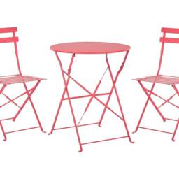 Wyld and Coco Prestige 3 Piece Red Metal Folding Bistro Set Slatted Outdoor - thumbnail 2