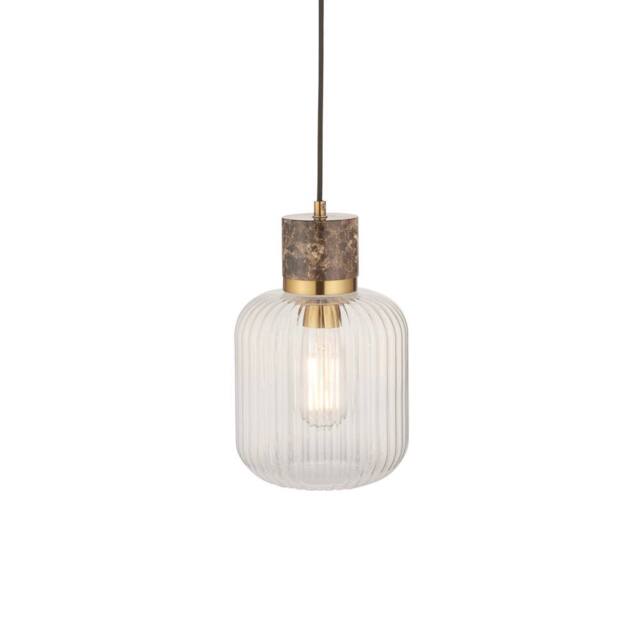 Netlighting Travi Ribbed Slim Pendant Brown Vintage Brass & Ribbed Glass E27 - image 1