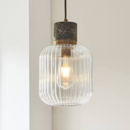 Netlighting Travi Ribbed Slim Pendant Brown Vintage Brass & Ribbed Glass E27 - thumbnail 3