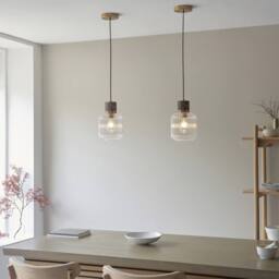 Netlighting Travi Ribbed Slim Pendant Brown Vintage Brass & Ribbed Glass E27 - thumbnail 2