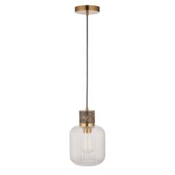 Netlighting Travi Ribbed Slim Pendant Brown Vintage Brass & Ribbed Glass E27 - thumbnail 6