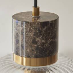 Netlighting Travi Ribbed Slim Pendant Brown Vintage Brass & Ribbed Glass E27 - thumbnail 5