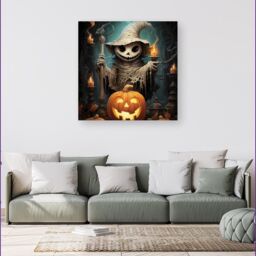 Warren Reed - Designer Creepy Ghost With Pumpkins Canvas in Orange - Size: w40 inch x h40 inch - thumbnail 4
